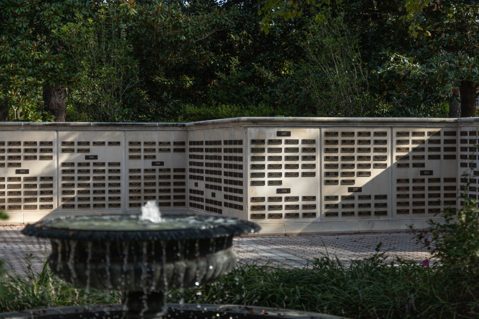 Retiree plaques on the terrace wall